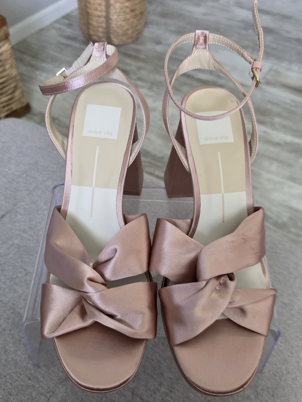 Dolce Vita Womens Pink Satin Bow Block Heel Sandals